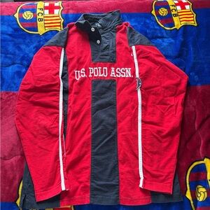 U.S. Polo Assn. Red and Black Rugby-Style Shirt Jacket